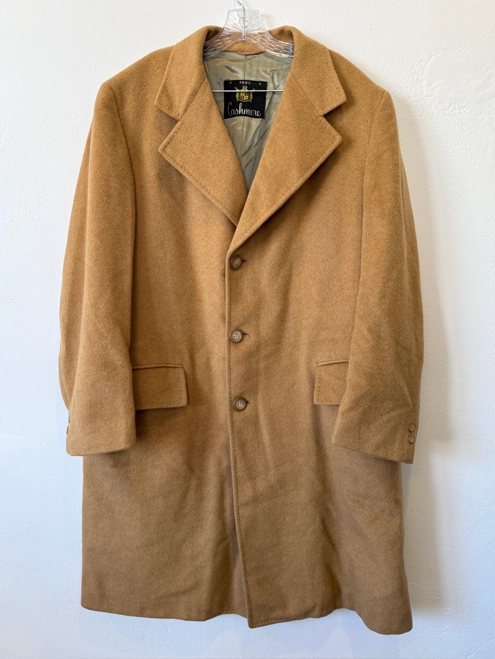 Vintage Marshall Reed Size 42R 100% Cashmere Camel Long Peacoat